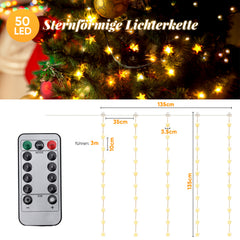 Salcar LED Lichtervorhang Sterne 2×1m, 50 LEDs, Warmweiß, 8 Modi, USB, Timer & Memory, Dimmbar mit Fernbedienung, Weihnachtsbeleuchtung Fenster Deko für Innen Salcar