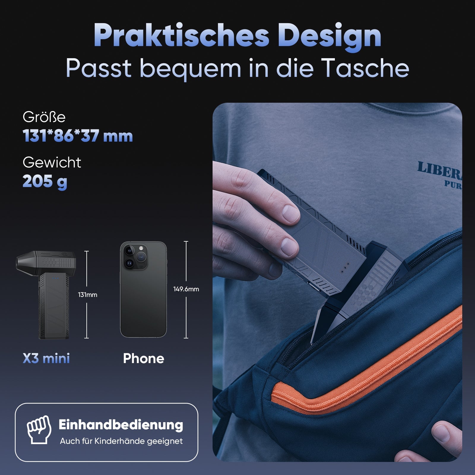 Salcar Elektrischer Air Duster X3 mini mit 110.000 U/min – Tragbares & Wiederaufladbares Staubgebläse mit Turbomodus für PC, Auto & Haushalt Salcar