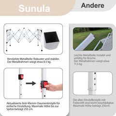 Sunula Pavillon 3x3m Wasserdicht & Stabil – Faltpavillon mit Verdickten Rohren, UV-Schutz & Tragetasche, für Garten, Camping & Veranstaltungen Sunula