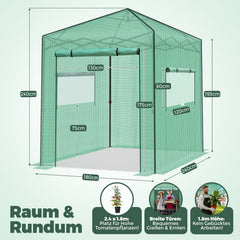 Sekey Pop-Up Foliengewächshaus 240×240×180 cm Großes Gewächshaus mit One-Touch-System für schnellen Aufbau im Garten Sekey