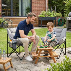 Sekey Campingstuhl faltbar Moonchair gepolstert – breiter Klappstuhl mit hoher Rückenlehne, bis 140 kg belastbar, Outdoor & Indoor, für Garten, Balkon, Terrasse, Grau