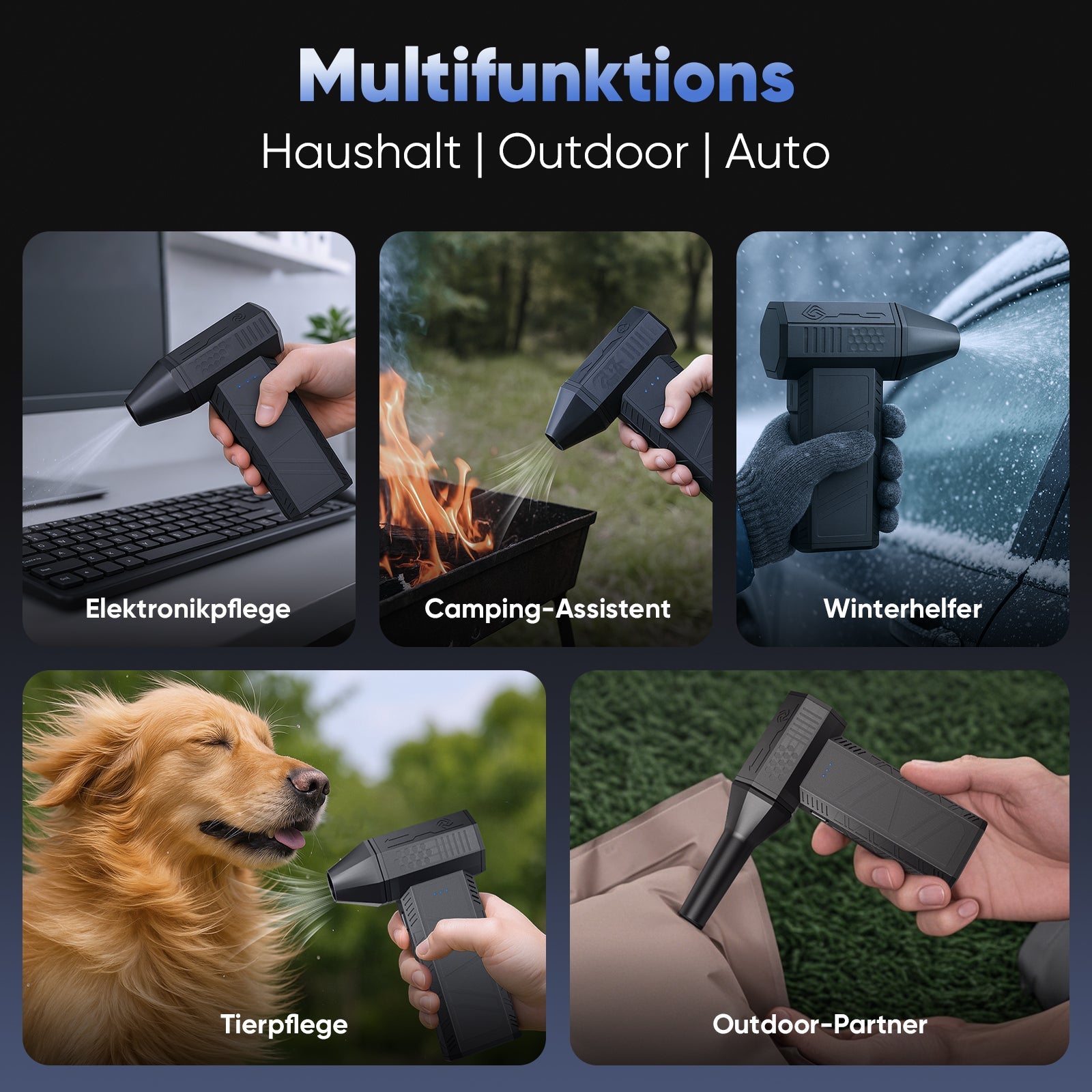 Salcar Elektrischer Air Duster X3 mini mit 110.000 U/min – Tragbares & Wiederaufladbares Staubgebläse mit Turbomodus für PC, Auto & Haushalt Salcar