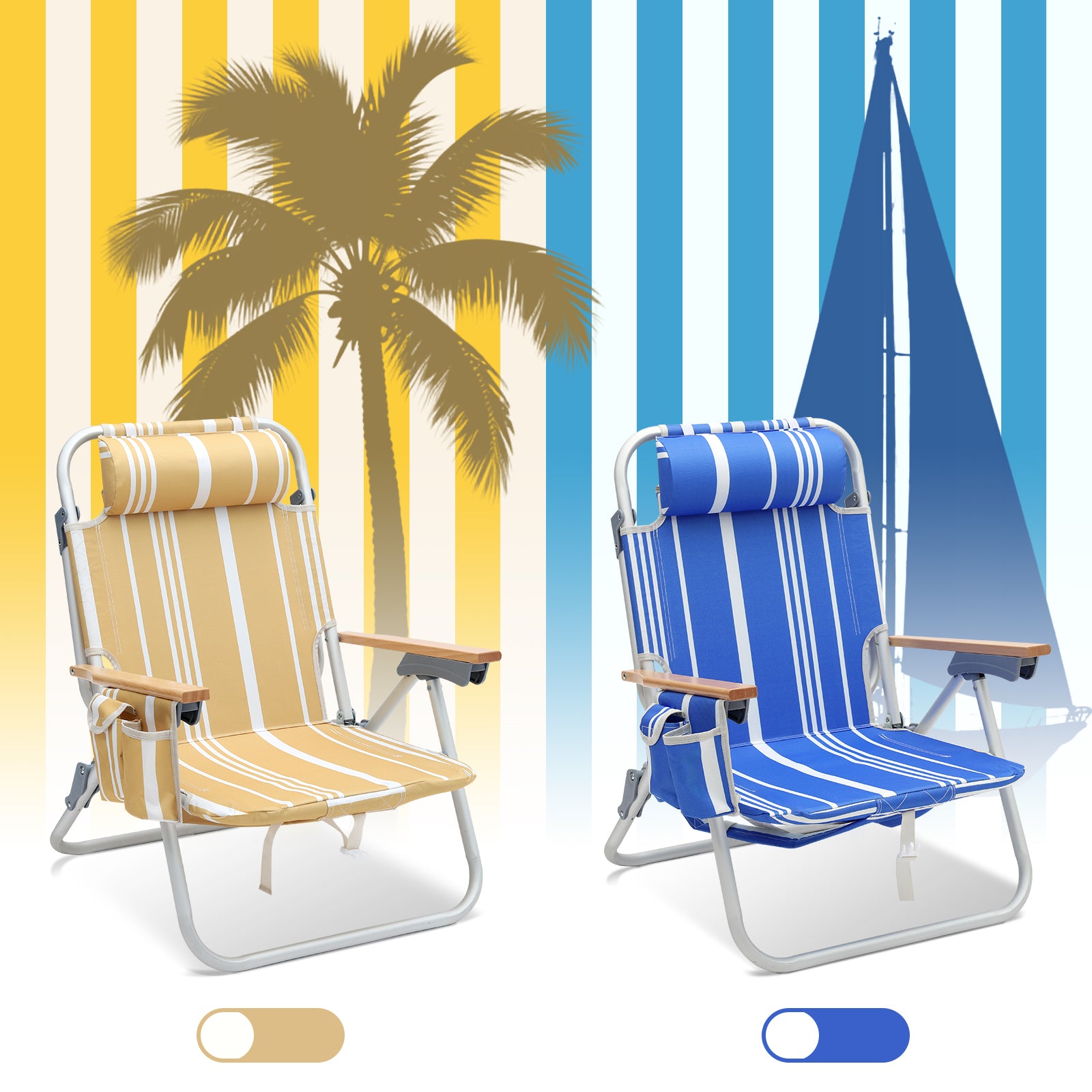 Sekey Faltbarer Aluminium-Strandstuhl mit verstellbarer Rückenlehne & Teakholz-Armlehnen – mit Kühltasche & Zubehör Sekey