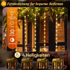 Salcar LED Lichtervorhang Sterne 2×1m, 50 LEDs, Warmweiß, 8 Modi, USB, Timer & Memory, Dimmbar mit Fernbedienung, Weihnachtsbeleuchtung Fenster Deko für Innen Salcar