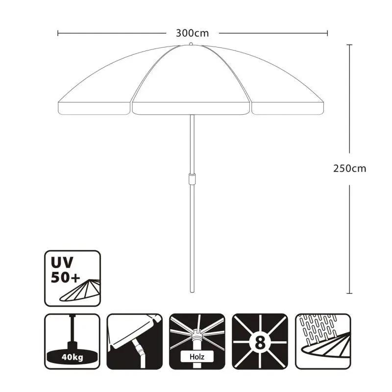 Sekey 300 cm Holz Sonnenschirm mit Volant, Sonnenschutz UV50+ Sekey