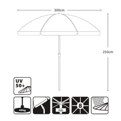 Sekey 300 cm Holz Sonnenschirm mit Volant, Sonnenschutz UV50+ Sekey