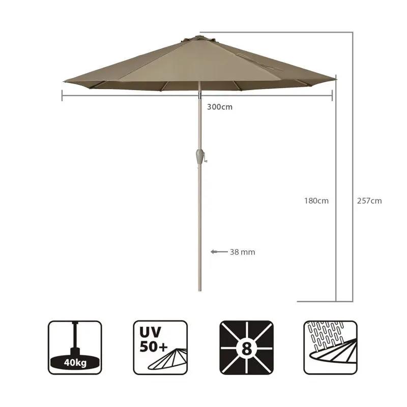 Sekey 300 cm Sonnenschirm mit Kurbel, Sonnenschutz UV50+, aus Holz-Metall Sekey