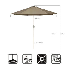 Sekey 300 cm Sonnenschirm mit Kurbel, Sonnenschutz UV50+, aus Holz-Metall Sekey