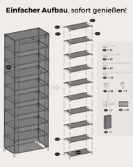 Sekey Schuhschrank mit 9 Ebenen – Multifunktionales Schuhregal mit Staubschutz, 2 Größen wählbar (58 oder 85 cm Breite), anpassbare Ablagen, einfache Montage, Schwarz Sekey