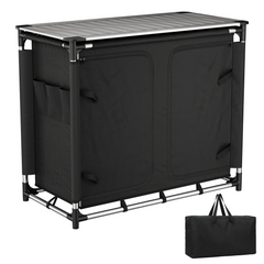 Sekey Campingschrank faltbar mit rollbarer Aluminium-Tischplatte, Campingküche Outdoor 79 × 48 × 96 cm, 6 Fächer, Aluminiumgestell, Camping Tisch mit Stauraum für Wohnmobil, Garten & Festival