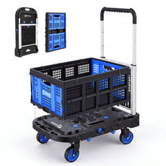Sekey klappbarer Transportwagen 2-in-1 mit Einkaufskorb – Plattformwagen bis 137 kg, 360° Lenkrollen, 3-fach höhenverstellbarer Griff für Garten, Einkauf & Umzug