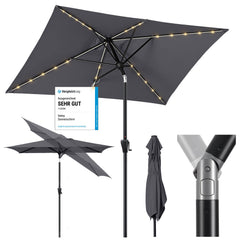 Sekey Sonnenschirm 300 x 200 cm Rechteckig Gartenschirm mit LED-Solar-Beleuchtung Sekey