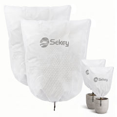 Sekey Winterschutzhauben für Pflanzen mit Reißverschluss & Zugband – Frostschutz aus 80 g/m² Vlies, 5 Größen, Beige, Grau & Weiß, 3er-Set