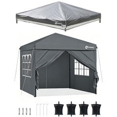 Sekey Faltpavillon 3x3 m mit 4 Seitenteilen & transparentem EVA-Regenschutz – Wasserdichter Gartenpavillon, Pop-Up Partyzelt mit 420D Oxford-Gewebe & UPF 50+