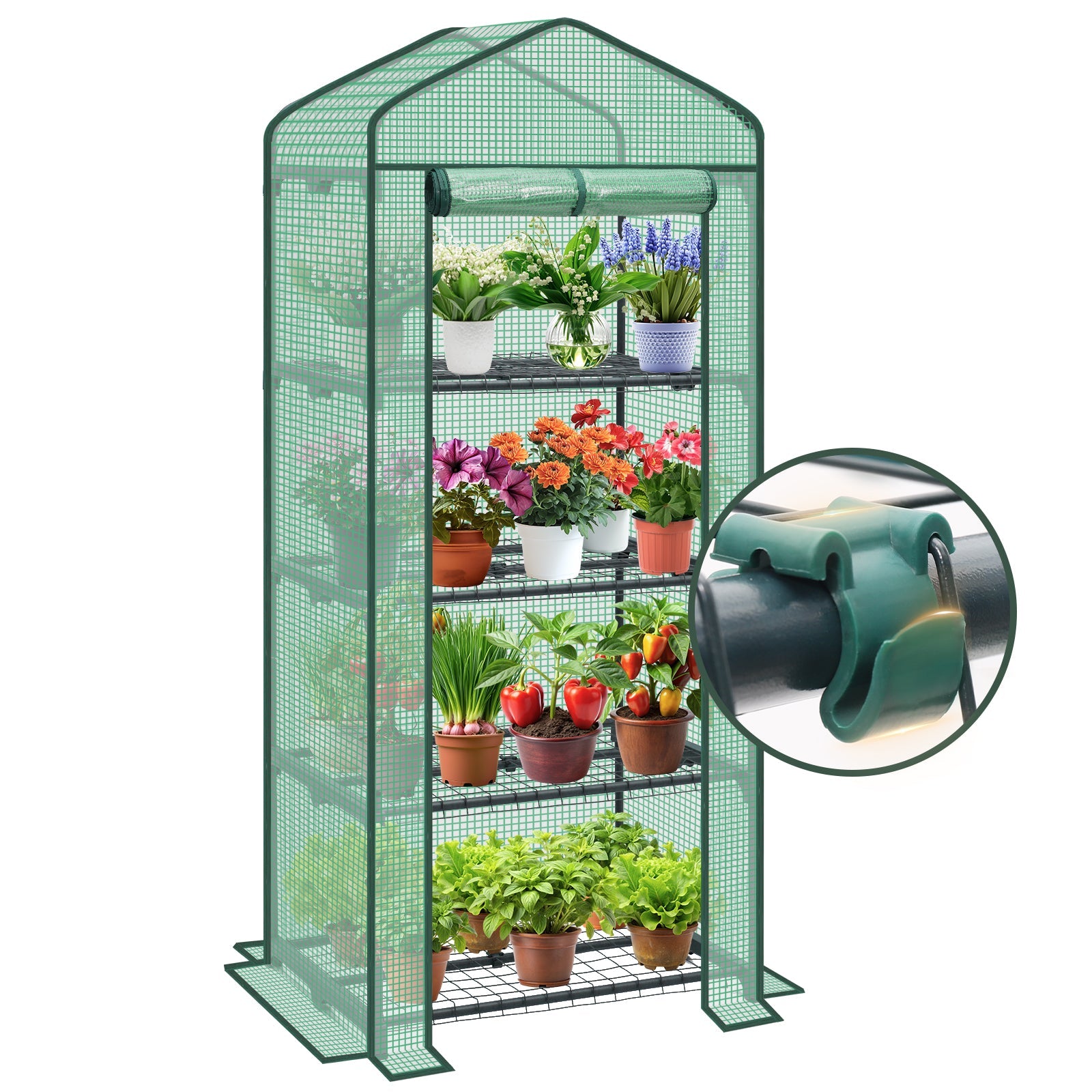 Sekey Mini-Gewächshaus für Tomaten mit 4 Ebenen Kompaktes Foliengewächshaus für Balkon & Garten, Stabil & Platzsparend (160×70×50 cm) Sekey
