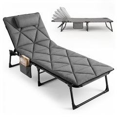 Sekey Campingliege klappbar mit Matratze & Kopfkissen, 6-fach verstellbare Rückenlehne, Feldbett bis 150 kg, Gartenliege, Sonnenliege & Gästebett 190 × 68 cm
