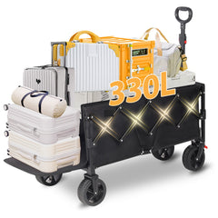 Sunula Faltbarer Bollerwagen 3025 mit Verlängerter Ladefläche, 150 kg Tragkraft, Extra Lang, Mit Bremse, Getränkehaltern & Geländereifen – Für Strand, Camping, Garten, Einkauf Sunula