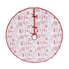 Salcar Beidseitig bestickte Weihnachtsbaumdecke in Rot und Weiß – Doppelseitiger Christbaumrock mit Rentier- & Schneeflockenmotiv