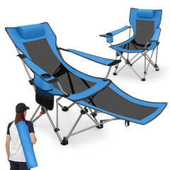 Sunula Klappbarer Campingstuhl, Liegestuhl 2-in-1, Belastbar bis 100 kg, Abnehmbare Fußablage, Getränkehalter, Tragetasche, Leicht, Verstellbare Rückenlehne, Für Angeln, Strand, Camping, Garten, Outdoor Sekey