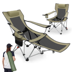 Sunula Klappbarer Campingstuhl, Liegestuhl 2-in-1, Belastbar bis 100 kg, Abnehmbare Fußablage, Getränkehalter, Tragetasche, Leicht, Verstellbare Rückenlehne, Für Angeln, Strand, Camping, Garten, Outdoor Sekey