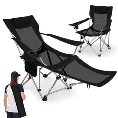 Sunula Klappbarer Campingstuhl, Liegestuhl 2-in-1, Belastbar bis 100 kg, Abnehmbare Fußablage, Getränkehalter, Tragetasche, Leicht, Verstellbare Rückenlehne, Für Angeln, Strand, Camping, Garten, Outdoor Sekey
