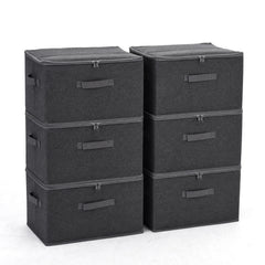 Sekey Aufbewahrungsboxen mit Deckel & Griffen – Faltbare Stoffboxen Organizer 50×30×30 cm, stapelbar für Kleiderschrank & Regal – 3er/6er Set, Anthrazit