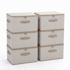 Sekey Aufbewahrungsboxen mit Deckel & Griffen – Faltbare Stoffboxen Organizer 50×30×30 cm, stapelbar für Kleiderschrank & Regal – 3er/6er Set, Beige