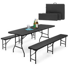Sekey Klappbare Bierzeltgarnitur 180 cm im Rattan-Look – Gartenmöbel Set für Terrasse, Balkon & Outdoor-Events Sekey