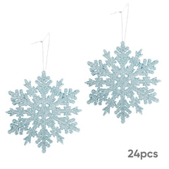 Salcar 24 Stück Schneeflocken Weihnachtsdeko Blau – Glitter Schneeflocken Anhänger Ø10cm, Wiederverwendbarer Weihnachtsbaumschmuck für Winter & Festtage Salcar