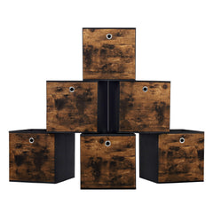 Sekey Aufbewahrungsboxen 6er Set in Holzoptik | Stoffboxen 30 × 30 × 30 cm natürliches Design & stabile Struktur