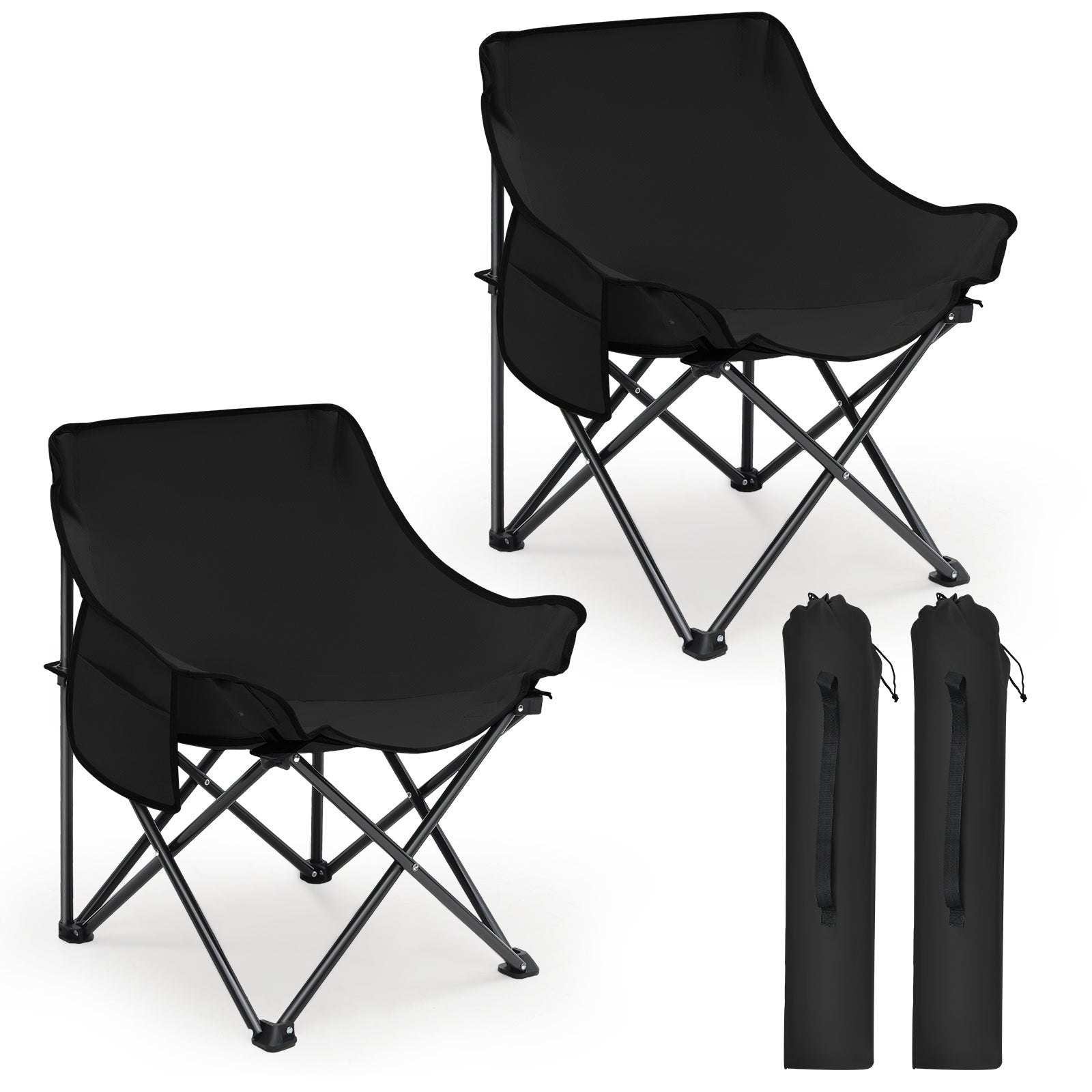 Sunula Campingstuhl Faltbar Ultraleicht, 1/2 Stück, Tragbar mit Tragetasche und Seitentaschen, 100 kg Belastbar, Rutschfeste Füße, Mondstuhl Design, Für Camping, Angeln, Picknick, Garten, Strand, 600D Oxford-Stoff Sekey