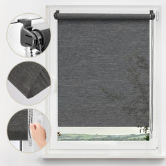 Sekey Klemmfix Seitenzugrollo Grau in Leinenoptik – Lichtdurchlässiges Fensterrollo ohne Bohren mit Klemmträgern & Schraubmontage