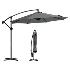 Sekey® Ampelschirm 300 cm mit Kurbel – UV50+ Sonnenschirm Gartenschirm, stabiler Alu-Marktschirm mit 8 Streben, Beige / Grau / Weiß