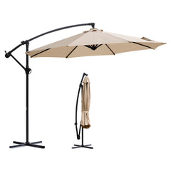 Sekey® Ampelschirm 300 cm mit Kurbel – UV50+ Sonnenschirm Gartenschirm, stabiler Alu-Marktschirm mit 8 Streben, Beige / Grau / Weiß
