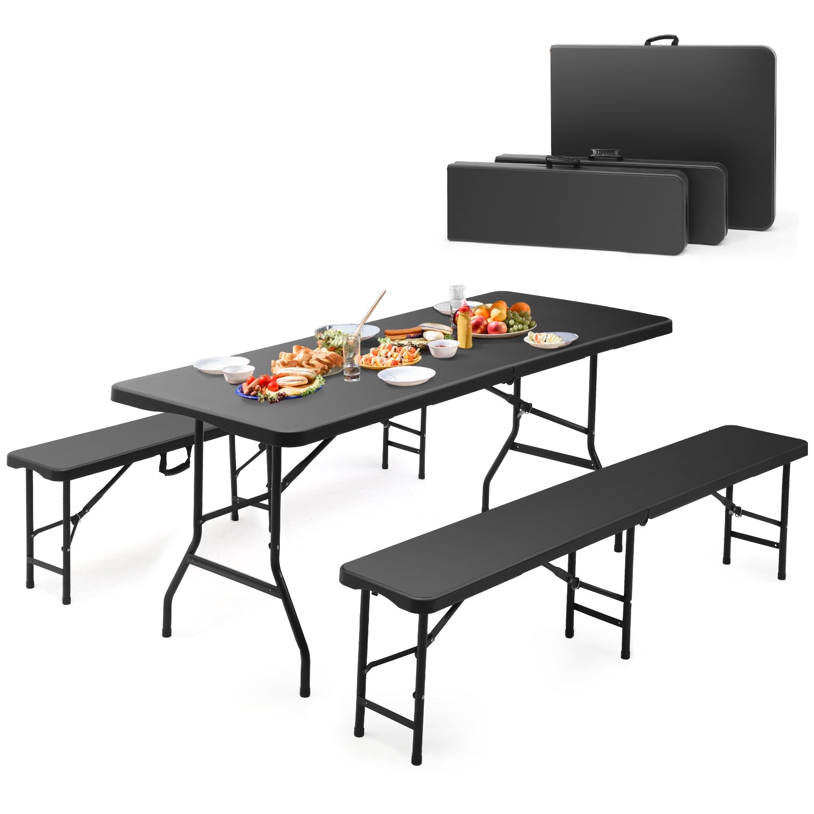 Sekey 3-tlg. Bierzeltgarnitur 180 cm – Klappbares Gartenmöbel-Set mit Tisch & 2 Bänken, Wetterfest & Tragbar für Garten, Balkon & Camping Sekey