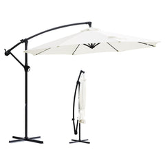 Sekey® Ampelschirm 300 cm mit Kurbel – UV50+ Sonnenschirm Gartenschirm, stabiler Alu-Marktschirm mit 8 Streben, Beige / Grau / Weiß