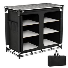 Sekey Campingschrank faltbar mit rollbarer Aluminium-Tischplatte, Campingküche Outdoor 79 × 48 × 96 cm, 6 Fächer, Aluminiumgestell, Camping Tisch mit Stauraum für Wohnmobil, Garten & Festival