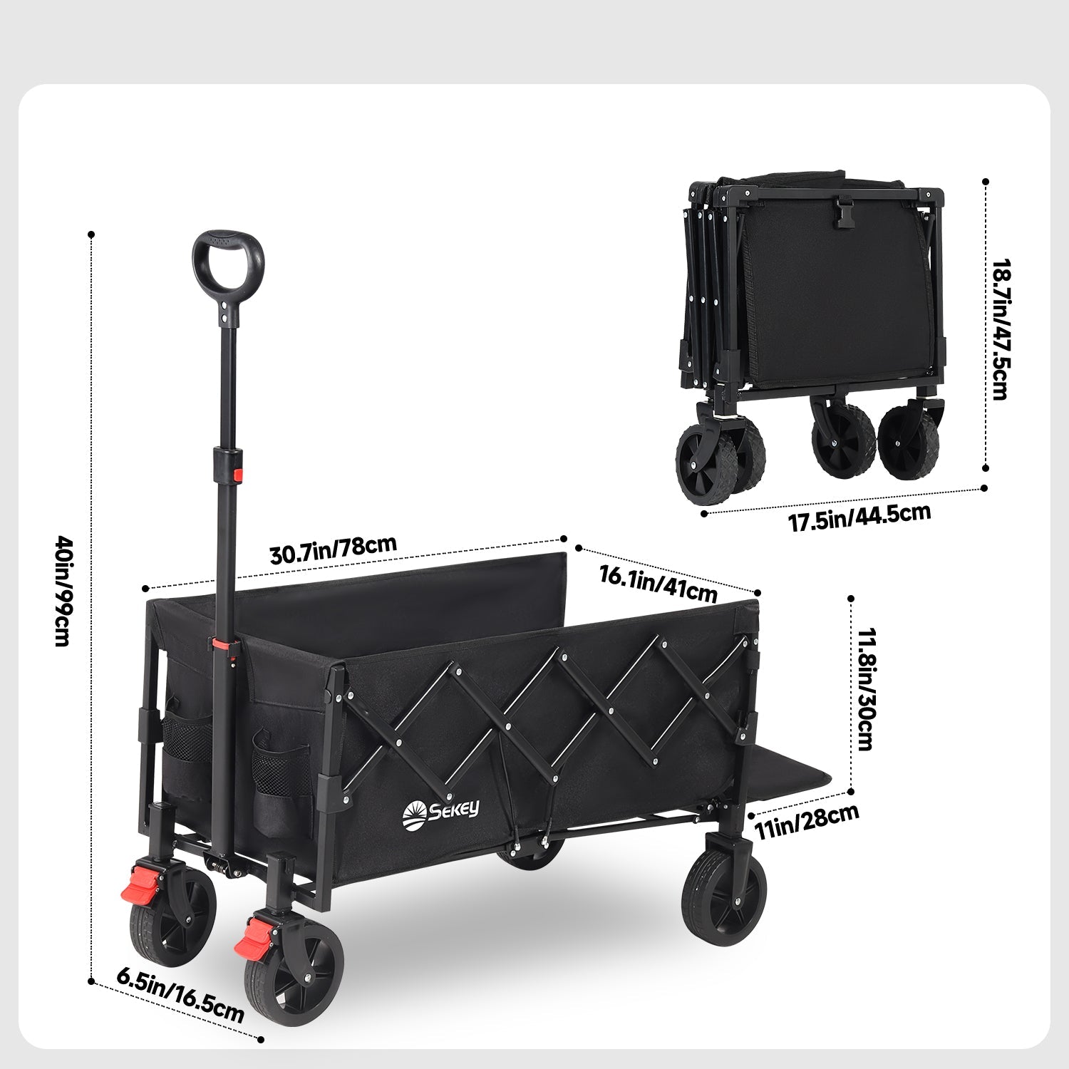 Sunula Faltbarer Bollerwagen 3025 mit Verlängerter Ladefläche, 150 kg Tragkraft, Extra Lang, Mit Bremse, Getränkehaltern & Geländereifen – Für Strand, Camping, Garten, Einkauf Sunula