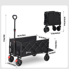 Sunula Faltbarer Bollerwagen 3025 mit Verlängerter Ladefläche, 150 kg Tragkraft, Extra Lang, Mit Bremse, Getränkehaltern & Geländereifen – Für Strand, Camping, Garten, Einkauf Sunula