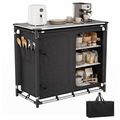 Sekey Campingschrank faltbar mit rollbarer Aluminium-Tischplatte, Campingküche Outdoor 79 × 48 × 96 cm, 6 Fächer, Aluminiumgestell, Camping Tisch mit Stauraum für Wohnmobil, Garten & Festival