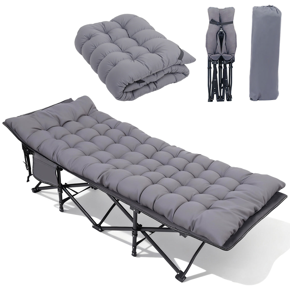 Sekey XXL Feldbett Klappbar 190×71×35 cm überbreit | Stahlrahmen bis 200 kg | 1200D Oxford | Inkl. abnehmbarer Matratze & Seitentasche Ideal für Camping & Gäste