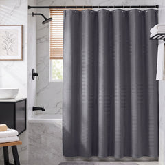 Sekey Dunkelgrau Duschvorhang 180 × 200 cm, Textil Badewannenvorhang mit Waffelstruktur, Wasserabweisend & Waschbar, 100 % Polyester, mit Beschwerungsband & 12 Edelstahlringen