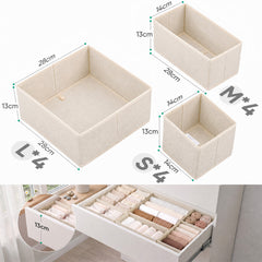 Sekey Aufbewahrungsboxen Set 6er Set aus Vliesstoff – Faltbare Stoffboxen Organizer für Schubladen & Regale, Beige, Größenmix S für Kleidung, Unterwäsche & Accessoires