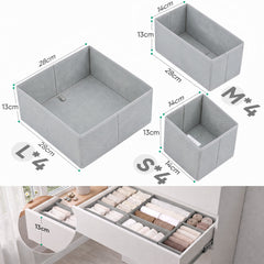 Sekey Aufbewahrungsboxen Set 6er Set aus Vliesstoff – Faltbare Stoffboxen Organizer für Schubladen & Regale, Hellgrau, Größenmix S für Kleidung, Unterwäsche & Accessoires