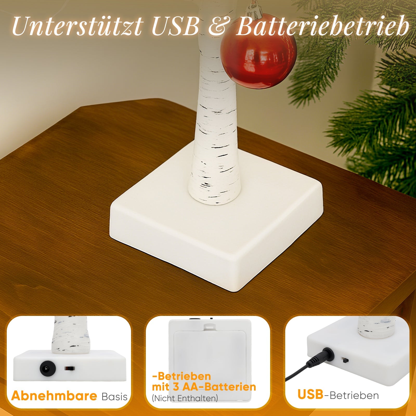 Salcar LED Lichterbaum 60 cm, Birke mit 24 warmweißen LEDs, USB/Batteriebetrieben, Weihnachts- und Partydeko für Zuhause, Geburtstag, Hochzeit, Innendekoration Salcar