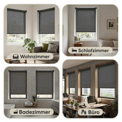 Sekey Klemmfix Seitenzugrollo Grau in Leinenoptik – Lichtdurchlässiges Fensterrollo ohne Bohren mit Klemmträgern & Schraubmontage