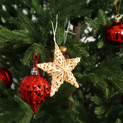 SALCAR Set of 6 Handmade Straw Stars – Natural Christmas Tree Decorations Made of Straw, Five-Pointed Stars for Christmas Tree &amp; Advent Decoration