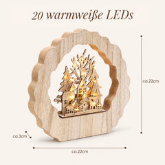 Salcar LED Schwibbogen aus Holz, 3D Weihnachtsdeko mit Weihnachtsdorf, 20 warmweiße LEDs, batteriebetriebener Lichterbogen für Fensterbank, Regal & Sideboard
