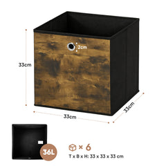 Sekey Aufbewahrungsboxen 6er Set 33 × 33 × 33 cm – Faltbare Stoffboxen mit Grifföse, stabile Ordnungsboxen für Kallax-Regale, Braun