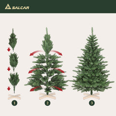 SALCAR Artificial Christmas Tree 180 cm / 210 cm – Realistic PVC Christmas Tree with Wooden Stand for Indoor &amp; Outdoor Use